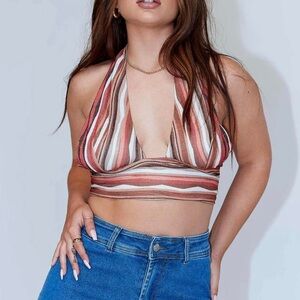 Striped Halter Neck Crop Top